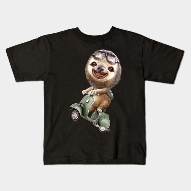 RUNAWAY SLOTH Kids T-Shirt by ADAMLAWLESS